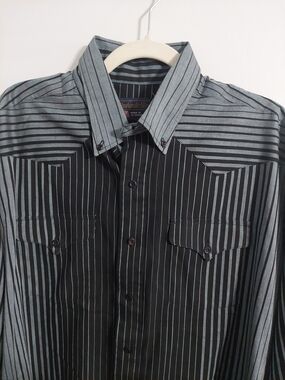 Panhandle Slim Black and Gray Striped Button-Down Shirt
